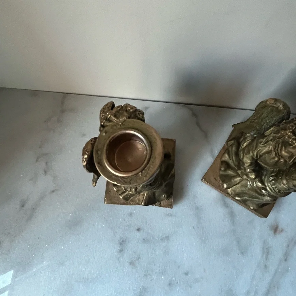 Classics Pair Vintage Angels Carved Candlestick Holders